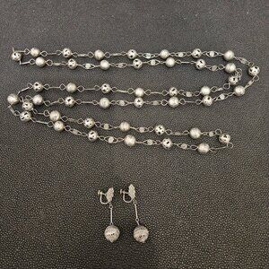 CANNETILLE FILIGREE BALL & LASSO WEDDING NECKLACE WITH MATCHING CLIP-ON EARRINGS